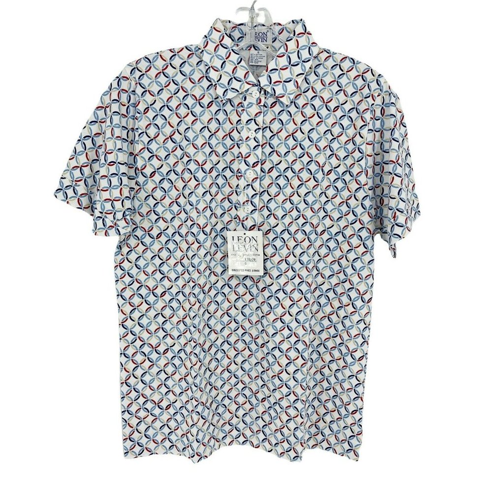 New Leon Levine Polo Shirt Women's Small Short Sleeve Blouse Circles Rin…